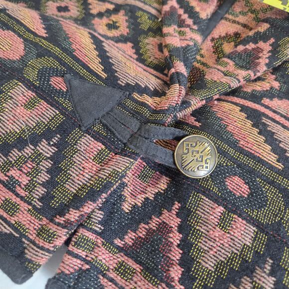 Vintage Brown Pink Black Tweed Aztec Weave Crop Bolero Jacket Medium - Picture 4 of 7